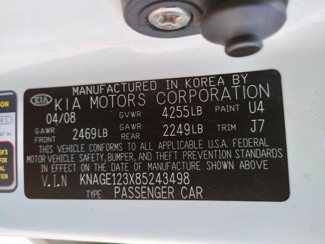 Photo 10 from auction – 2008 KIA OPTIMA LX with VIN KNAGE123X85243498