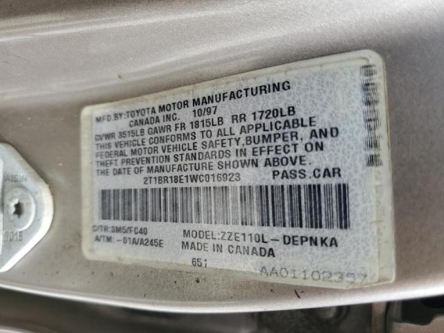 Photo 10 from auction – 1998 TOYOTA COROLLA VE with VIN 2T1BR18E1WC016923