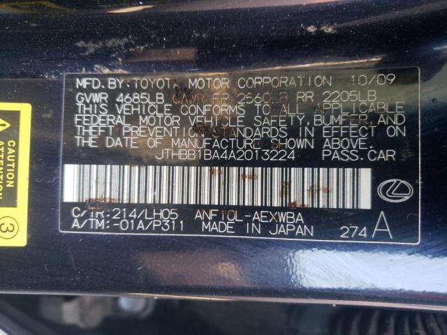 Photo 10 from auction – 2010 LEXUS HS 250H with VIN JTHBB1BA4A2013224