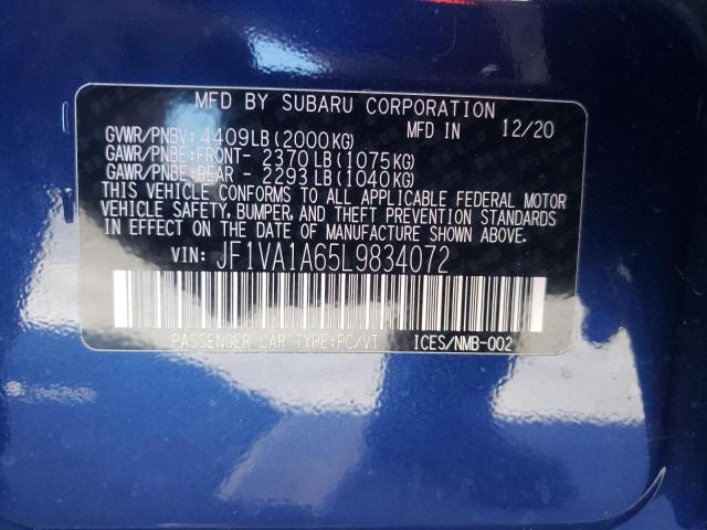 Photo 10 from auction – 2020 SUBARU WRX with VIN JF1VA1A65L9834072