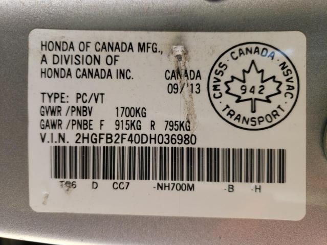 Photo 10 from auction – 2013 HONDA CIVIC LX with VIN 2HGFB2F40DH036980
