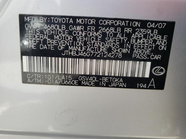 Photo 10 from auction – 2007 LEXUS ES 350 with VIN JTHBJ46G772124278