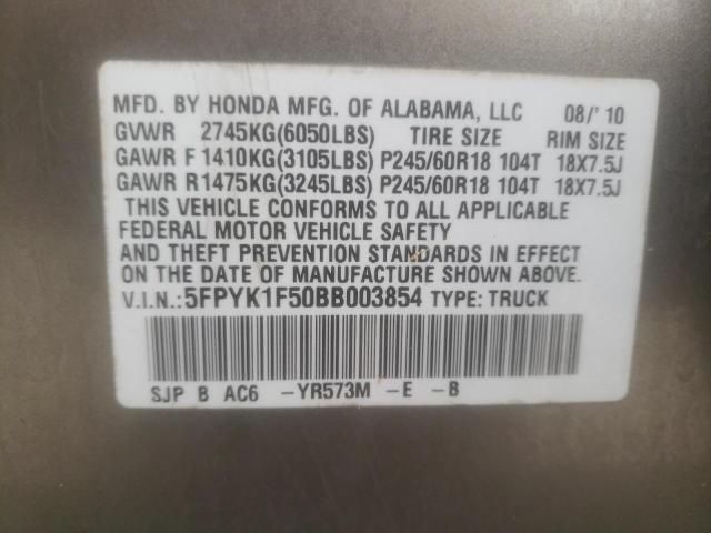 Photo 10 from auction – 2011 HONDA RIDGELINE with VIN 5FPYK1F50BB003854