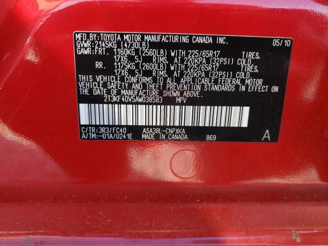 Photo 10 from auction – 2010 TOYOTA RAV4 with VIN 2T3KF4DV5AW038583