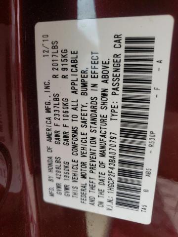 Photo 10 from auction – 2011 HONDA ACCORD LXP with VIN 1HGCP2F43BA070797