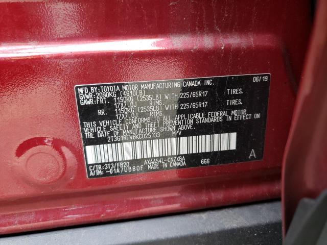 Photo 10 from auction – 2019 TOYOTA RAV4 LE with VIN 2T3G1RFV6KC025133