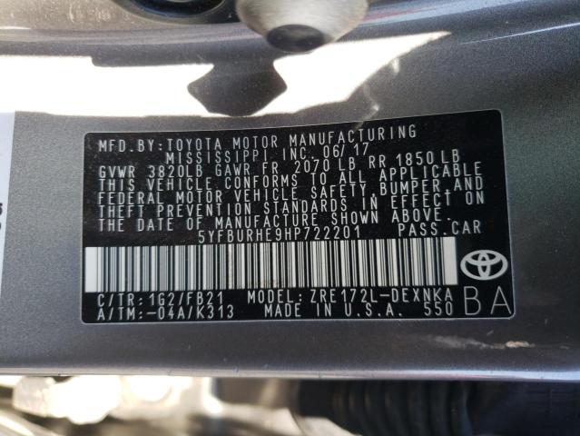 Photo 10 from auction – 2017 TOYOTA COROLLA L with VIN 5YFBURHE9HP722201