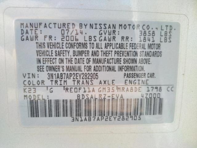 Photo 10 from auction – 2014 NISSAN SENTRA S with VIN 3N1AB7AP2EY282905