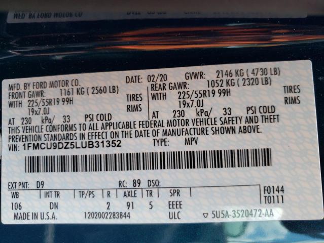 Photo 10 from auction – 2020 FORD ESCAPE TIT with VIN 1FMCU9DZ5LUB31352