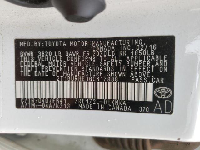 Photo 10 from auction – 2016 TOYOTA COROLLA L with VIN 2T1BURHE1GC617988