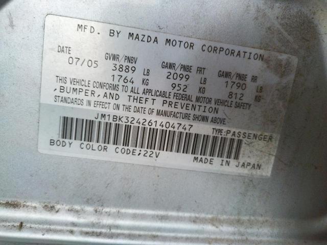Photo 10 from auction – 2006 MAZDA 3 S with VIN JM1BK324261404747