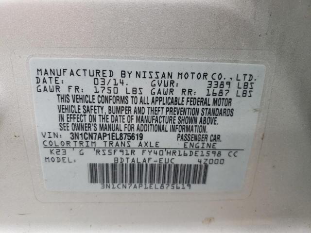 Photo 10 from auction – 2014 NISSAN VERSA with VIN 3N1CN7AP1EL875619