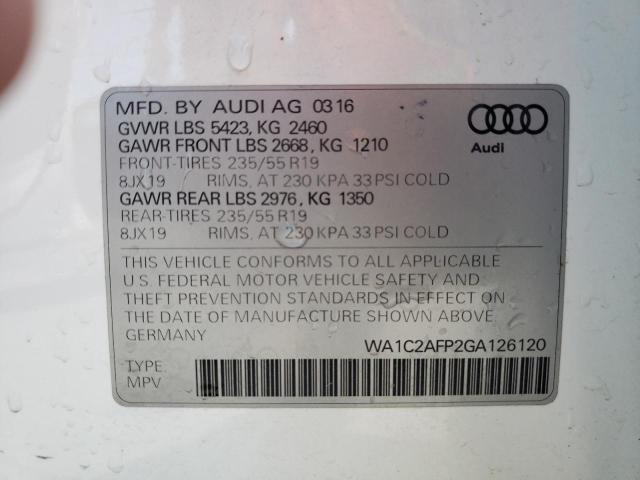 Photo 10 from auction – 2016 AUDI Q5 PREMIUM with VIN WA1C2AFP2GA126120