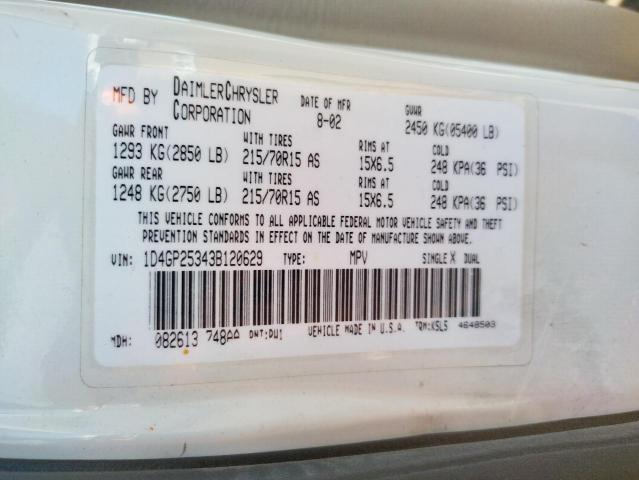Photo 10 from auction – 2003 DODGE CARAVAN SE with VIN 1D4GP25343B120629
