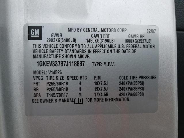 Photo 10 from auction – 2007 GMC ACADIA SLT with VIN 1GKEV33787J118887