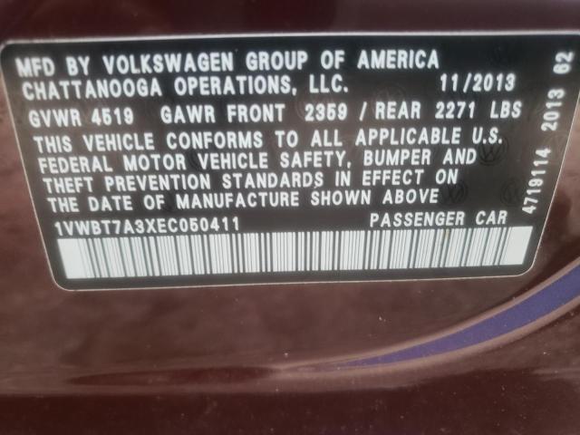 Photo 10 from auction – 2014 VOLKSWAGEN PASSAT SE with VIN 1VWBT7A3XEC050411