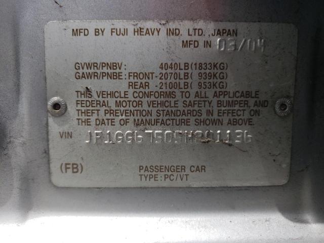 Photo 10 from auction – 2005 SUBARU IMPREZA with VIN JF1GG67505H801136