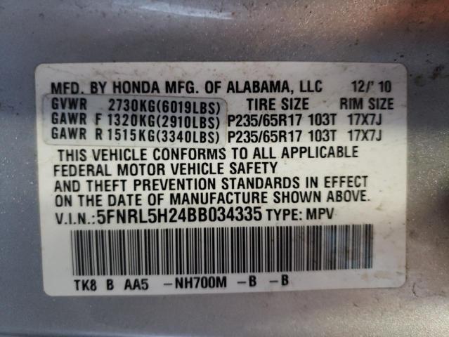 Photo 10 from auction – 2011 HONDA ODYSSEY LX with VIN 5FNRL5H24BB034335