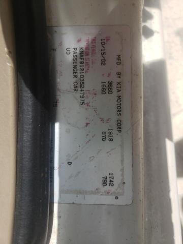 Photo 10 from auction – 2003 KIA SPECTRA BA with VIN KNAFB121035247975