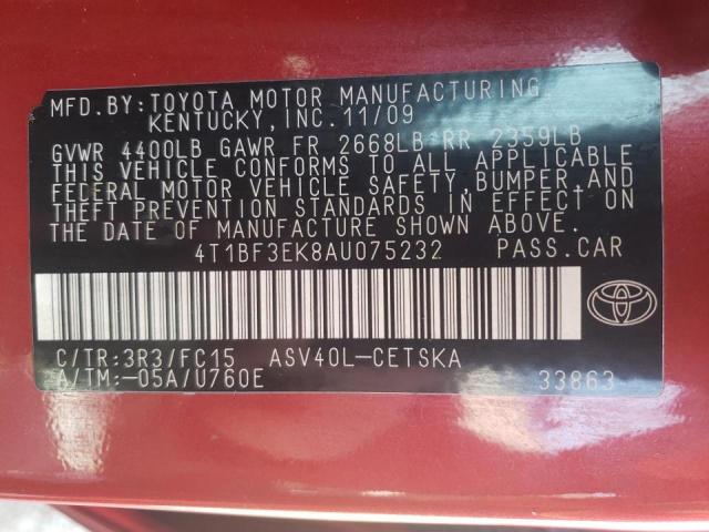 Photo 10 from auction – 2010 TOYOTA CAMRY BASE with VIN 4T1BF3EK8AU075232