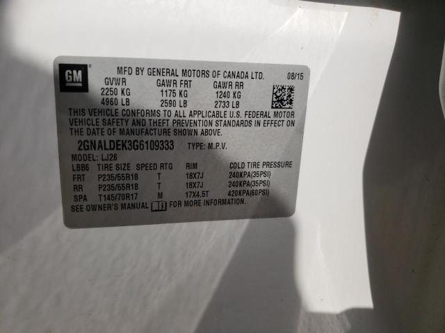 Photo 10 from auction – 2016 CHEVROLET EQUINOX LT with VIN 2GNALDEK3G6109333