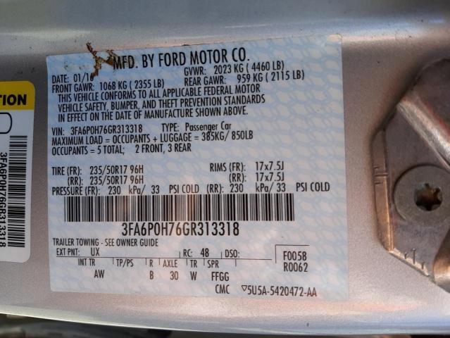 Photo 10 from auction – 2016 FORD FUSION SE with VIN 3FA6P0H76GR313318