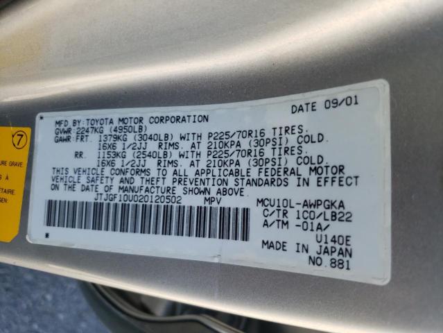 Photo 10 from auction – 2002 LEXUS RX 300 with VIN JTJGF10U020120502