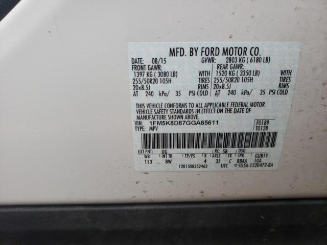 Photo 10 from auction – 2016 FORD EXPLORER X with VIN 1FM5K8D87GGA85611
