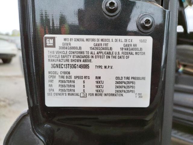 Photo 10 from auction – 2003 CHEVROLET AVALANCHE with VIN 3GNEC13T93G149085