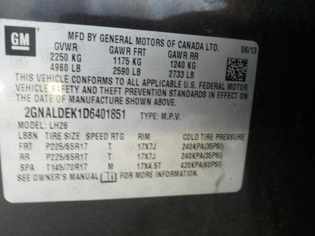 Photo 10 from auction – 2013 CHEVROLET EQUINOX LS with VIN 2GNALDEK1D6401851