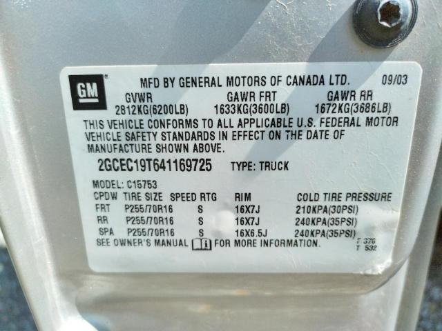 Photo 10 from auction – 2004 CHEVROLET SILVERADO with VIN 2GCEC19T641169725
