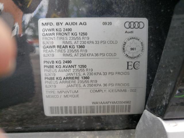 Photo 10 from auction – 2021 AUDI Q5 PREMIUM with VIN WA1AAAFY4M2004562
