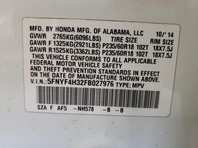 Photo 10 from auction – 2015 HONDA PILOT SE with VIN 5FNYF4H32FB027976