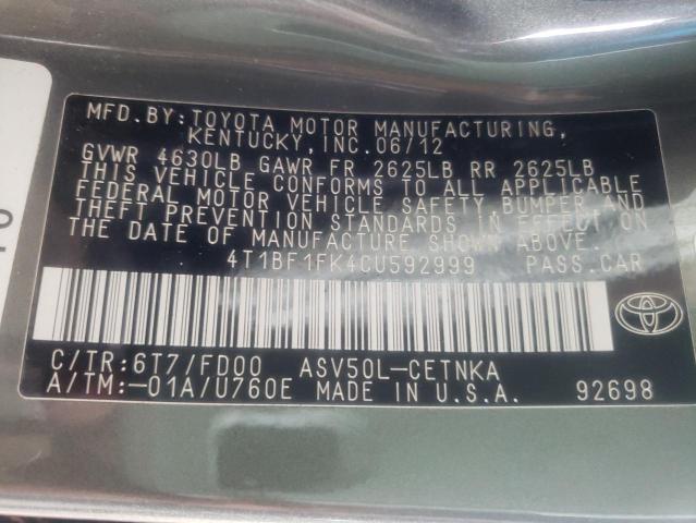 صورة رقم 10 من المزاد - 2012 TOYOTA CAMRY BASE مع VIN 4T1BF1FK4CU592999