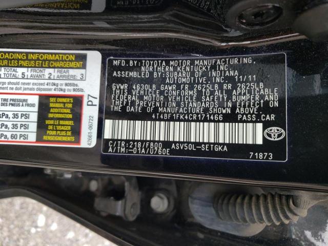 Photo 10 from auction – 2012 TOYOTA CAMRY BASE with VIN 4T4BF1FK4CR171466