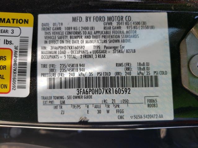Photo 10 from auction – 2019 FORD FUSION SE with VIN 3FA6P0HD7KR160592