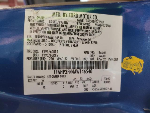 Photo 10 from auction – 2010 FORD FOCUS SE with VIN 1FAHP3FN4AW146540