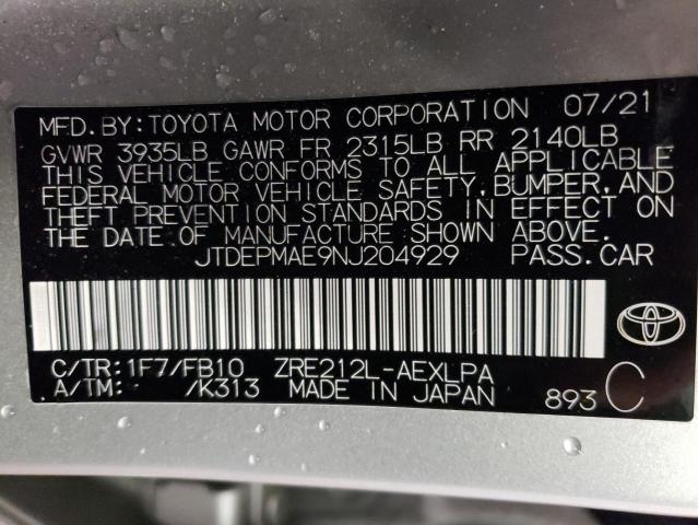 Photo 10 from auction – 2022 TOYOTA COROLLA LE with VIN JTDEPMAE9NJ204929