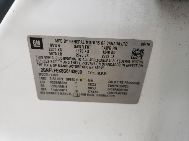 Photo 10 from auction – 2016 CHEVROLET EQUINOX LT with VIN 2GNFLFEK8G6143690