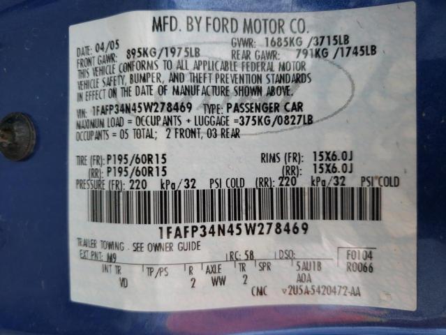 Photo 10 from auction – 2005 FORD FOCUS ZX4 with VIN 1FAFP34N45W278469
