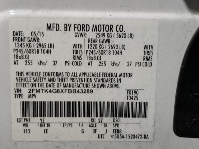 Photo 10 from auction – 2015 FORD EDGE SE with VIN 2FMTK4G8XFBB43289