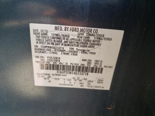 Photo 10 from auction – 2010 FORD TAURUS SEL with VIN 1FAHP2EW1AG153718