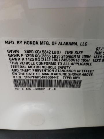 Photo 10 from auction – 2019 HONDA PILOT EXL with VIN 5FNYF6H54KB006442