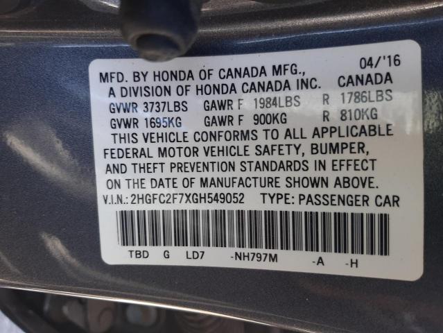 Photo 10 from auction – 2016 HONDA CIVIC EX with VIN 2HGFC2F7XGH549052