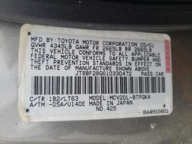 Photo 10 from auction – 2001 LEXUS ES 300 with VIN JT8BF28G610330472