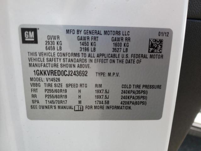 Photo 10 from auction – 2012 GMC ACADIA SLT with VIN 1GKKVRED0CJ243692