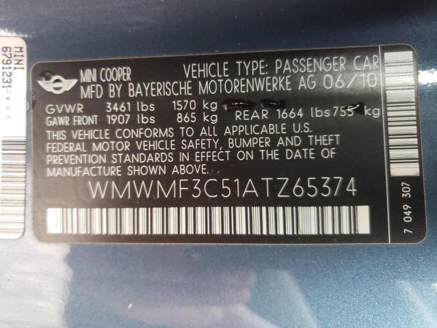 Photo 10 from auction – 2010 MINI COOPER with VIN WMWMF3C51ATZ65374