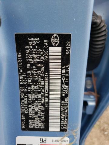 Photo 10 from auction – 2013 TOYOTA CAMRY L with VIN 4T1BF1FK3DU668018