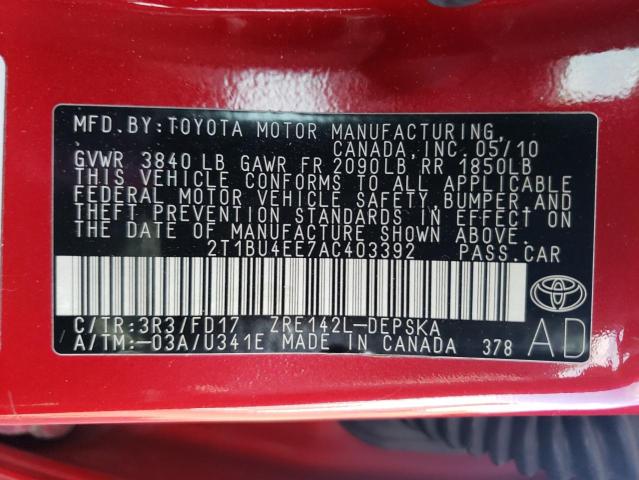 Photo 10 from auction – 2010 TOYOTA COROLLA BA with VIN 2T1BU4EE7AC403392