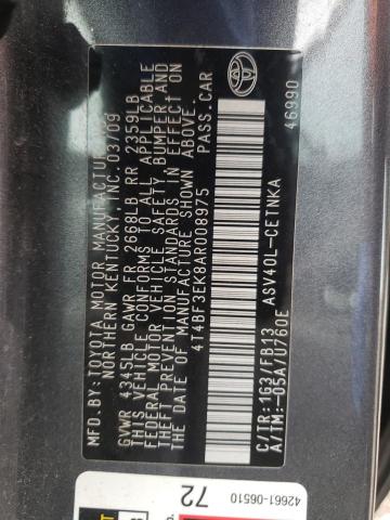 Photo 10 from auction – 2010 TOYOTA CAMRY BASE with VIN 4T4BF3EK8AR008975